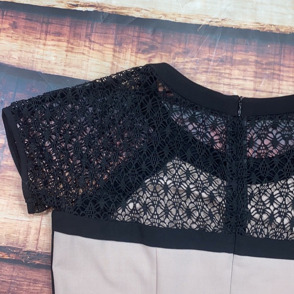 AGB Tan Nude Black Lace Sleeves Dress - Picture 6 of 6